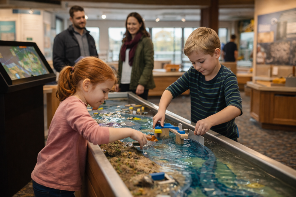 local experiences children playing with water models at exhibit Delta BC Fall Fun Family Activities local-experiences-children-playing-with-water-models-at-exhibit