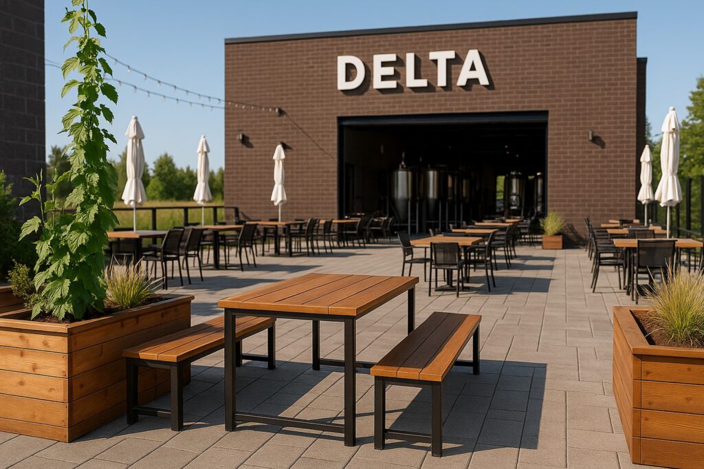 outdoor dining area delta with tables and plants | GPS: 49.160810, -122.959413