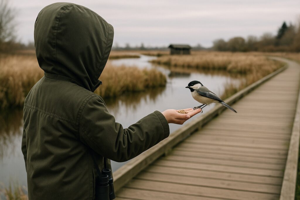 bird feeding from hand delta park pathway nature exploration Educational Fun for Kids: Delta BC