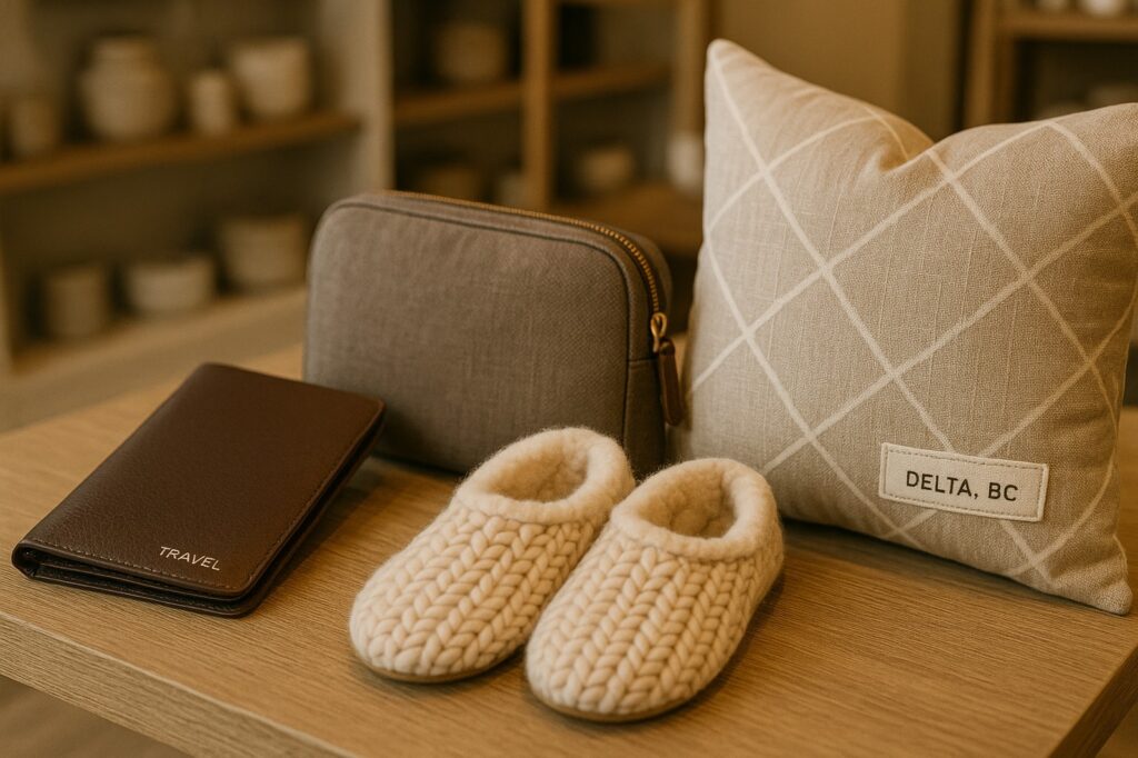 cozy local home decor items with slippers and wallets Delta, BC Gift Shops: Where to Find Thoughtful Presents