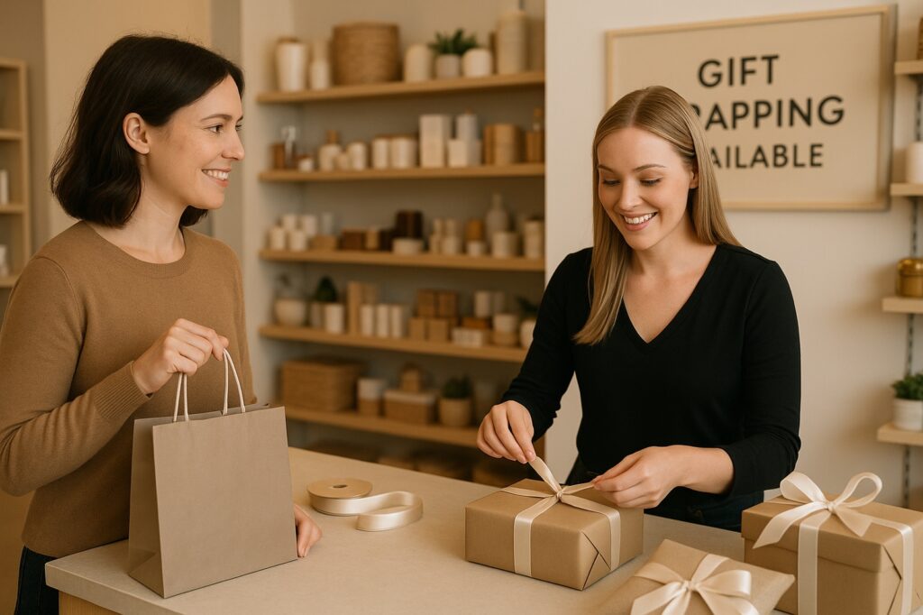 gift wrapping local store with two women preparing packages Delta, BC Gift Shops: Where to Find Thoughtful Presents