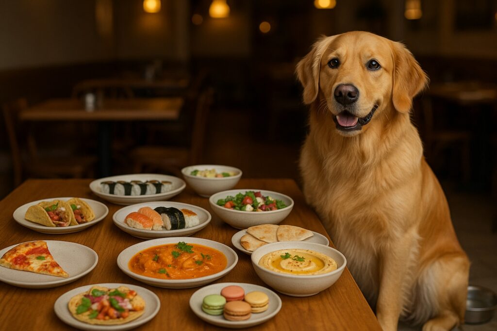golden dog with dishes and foods delta experience.jpg | GPS: 49.138607, -123.007625
