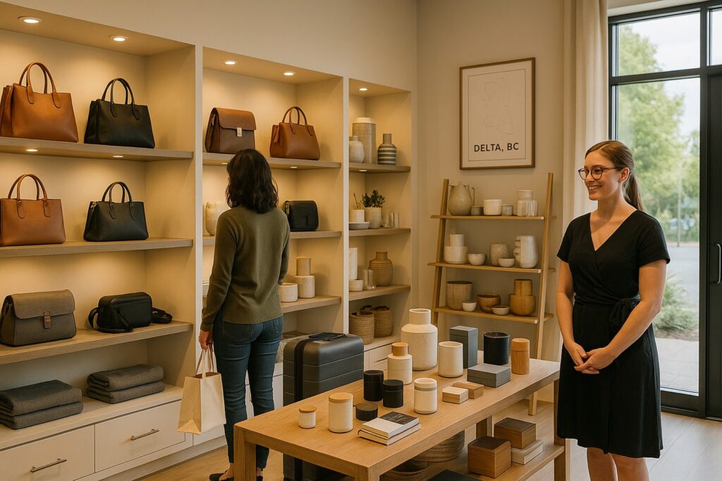 modern store display with bags and decorative items delta Delta, BC Gift Shops: Where to Find Thoughtful Presents