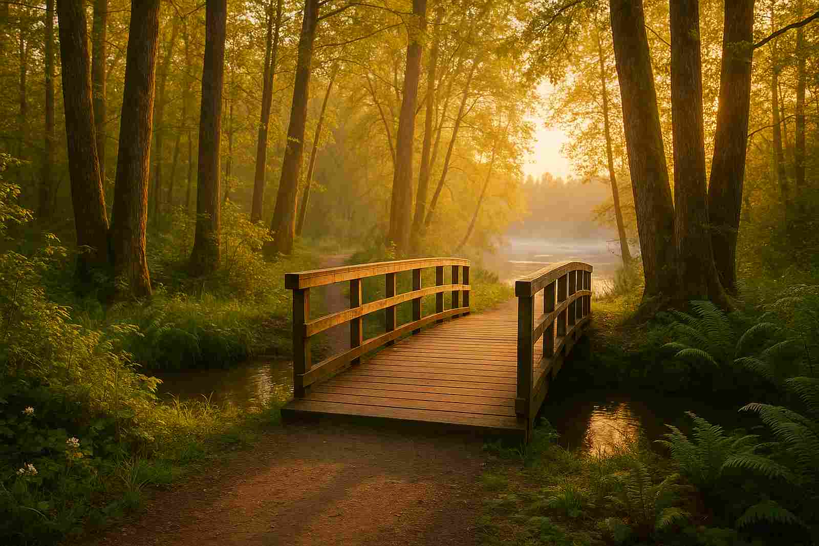 sunlit forest bridge reflection local business directory | GPS: 49.172189, -122.921154