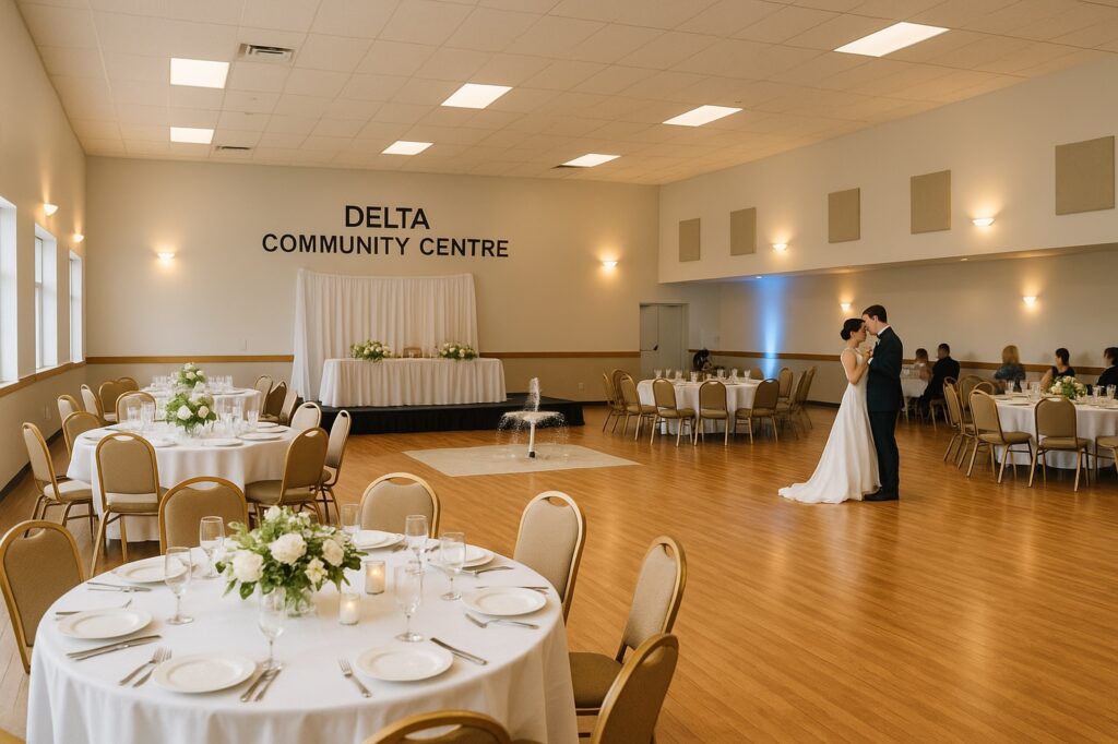 wedding reception at local community centre | GPS: 49.096284, -123.072392