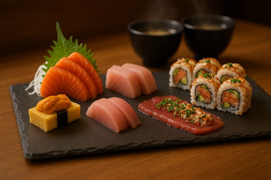 sushi platter with fresh local seafood and miso soup local Delta Local