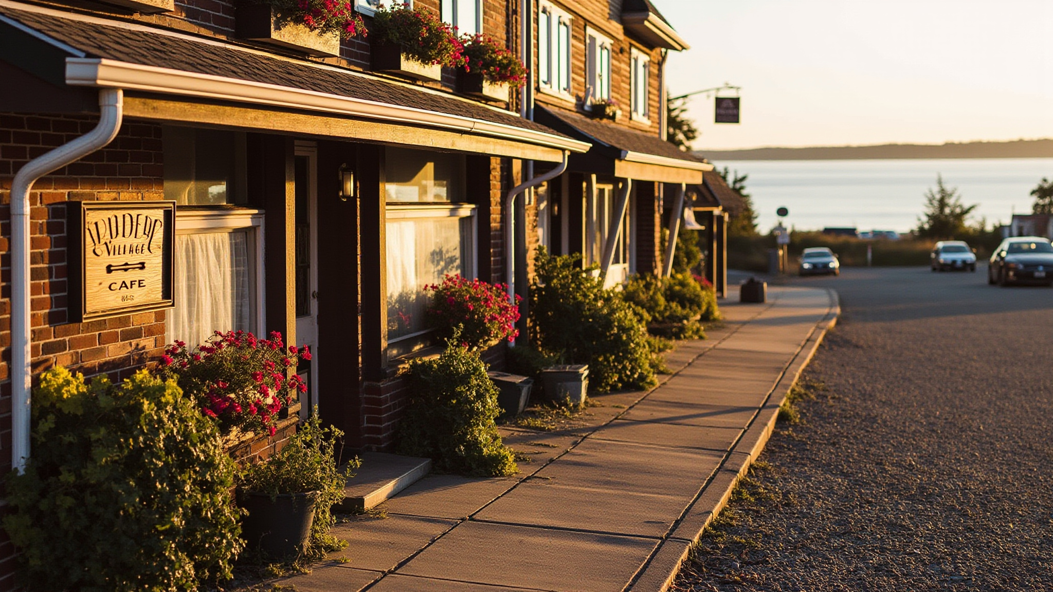 Ladner Village main street cafe at golden hour