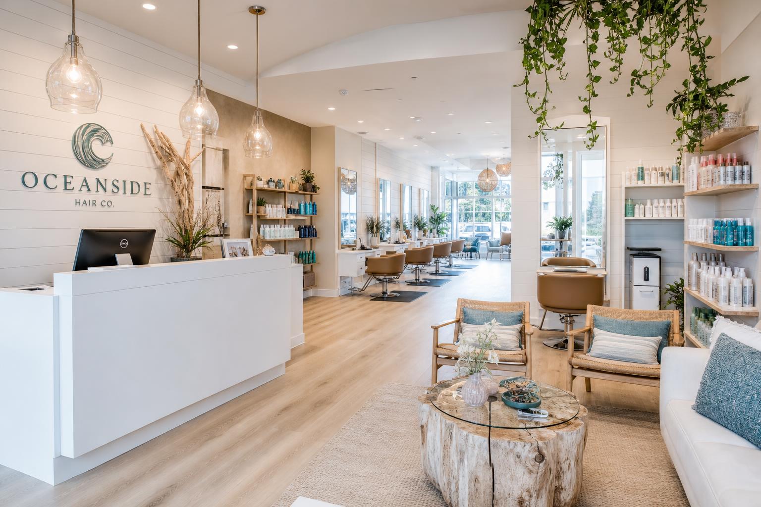 Tsawwassen Hair Co with relaxed coastal salon decor and bright styling mirrors