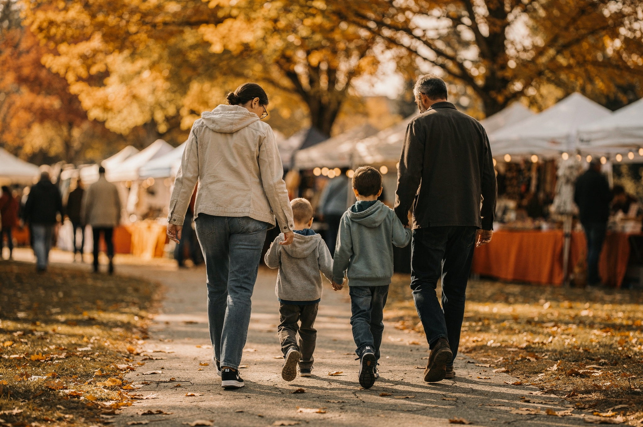 family enjoying fall festival local business directory v2 Delta BC Fall Fun Family Activities family walking through fall festival market Delta BC