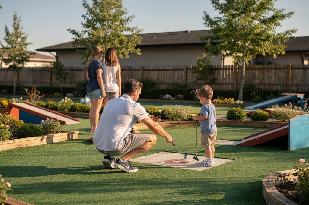 family playing mini golf delta | GPS: 49.132060, -122.982428