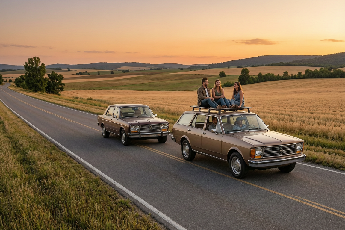 road trip local cars and fields at sunset | GPS: 49.114636, -123.029922